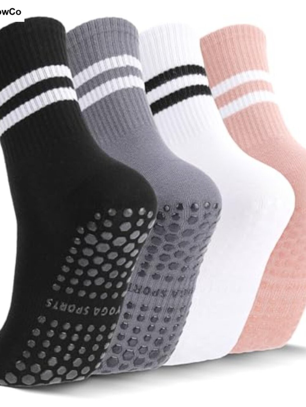 4 Pairs Cotton Pilates Yoga Socks with Non-Slip Silicone Grips
